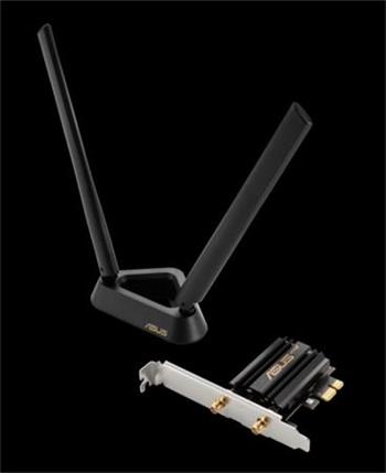 ASUS PCE-AXE59BT, WiFi 6E PCI-E adaptér se 2 externími anténami a magnetickou základnou. Podpora pásma 6 GHz, 160 MHz