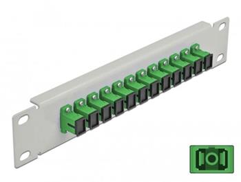 Delock 10” patch panel pro optická vlákna, 12 portů, SC Simplex, zelený, 1U, šedý