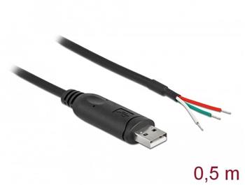 Delock Adapter cable USB 2.0 Type-A to Serial RS-232 with 3 open wires 0.5 m