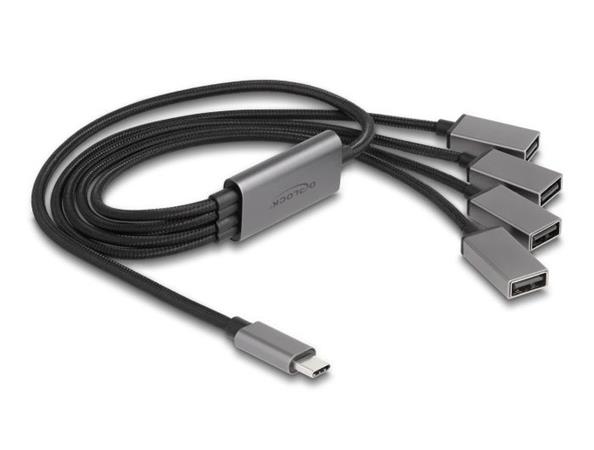 Delock Čtyřportový kabelový rozbočovač USB 2.0 s konektorem rozhraní USB Type-C™, 60 cm