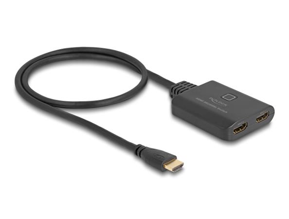 Delock HDMI Switch 2 x vstupní porty HDMI na 1 x výstupní port HDMI, 8K 60 Hz s integrovaným kabelem 50 cm
