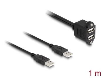 Delock Kabel USB 2.0, 2 x USB Typ-A zástrčky na 2 x USB Typ-A zásuvku, se šrouby, k vestavění, 1 m, černý