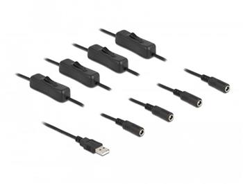 Delock Kabel USB Typu-A, zástrčkový, na 4 x DC zásuvky 5,5 x 2,1 mm, délky 1 m