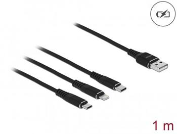 Delock Nabíjecí kabel USB 3 v 1 pro Lightning™ / Micro USB / USB Type-C™, 1 m černá