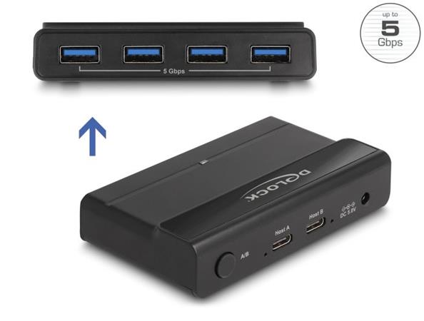 Delock Přepínač USB 5 Gbps na 4 x zařízení a 2 x hostitele