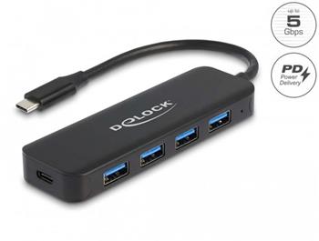 Delock Rozbočovač USB Type-C™, 4 porty, USB 3.2 Gen 1 a s Power Delivery, 85 W