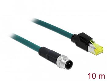Delock Síťový kabel M12, 4 pin, s kódováním D, na zástrčku RJ45 Hirose, TPU, 10 m