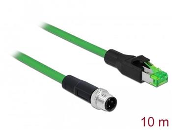 Delock Síťový kabel M12, 4 pin, s kódováním D, na zástrčku RJ45, PVC, 10 m