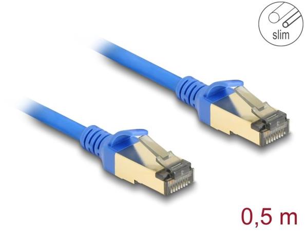 Delock Síťový kabel RJ45, Cat.8.1, F/FTP, tenký, 0,5 m, modrý