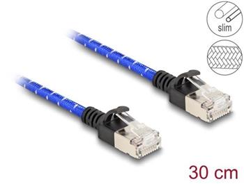 Delock Síťový kabel RJ45 s opleteným pláštěm, Cat. 6A, U/FTP Slim, 0,3 m, modrý