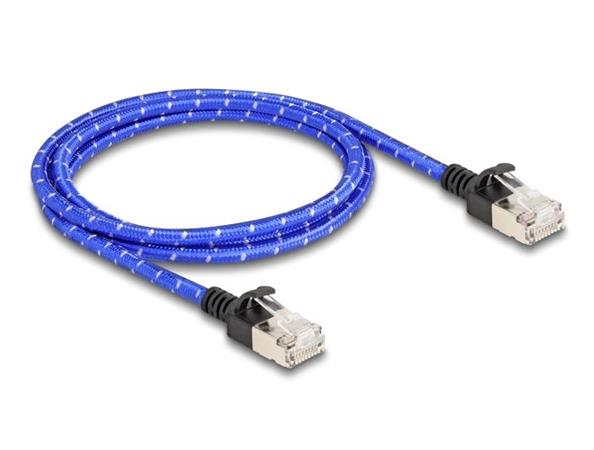 Delock Síťový kabel RJ45 s opleteným pláštěm, Cat. 6A, U/FTP Slim, 1 m, modrý