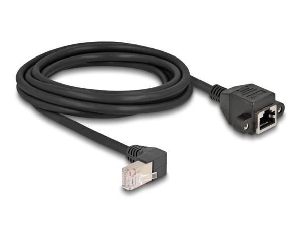 Delock Síťový prodlužovací kabel ze zástrčky S/FTP RJ45, pravoúhlý (90°), na integrovanou zásuvku RJ45, Cat.6A, 3 m