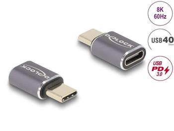 Delock USB Adaptér 40 Gbps USB Type-C™ PD 3.0 100 W samec na port samice 8K 60 Hz kovová