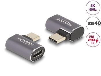 Delock USB Adaptér 40 Gbps USB Type-C™ PD 3.0 100 W samec na samice pravoúhlý levý / pravý 8K 60 Hz kovová