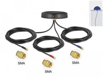 Delock Vícepásmová anténa LTE UMTS GSM GNSS, 3 x SMA, zástrčková, všesměrová, střešní montáž, černá, venkovní