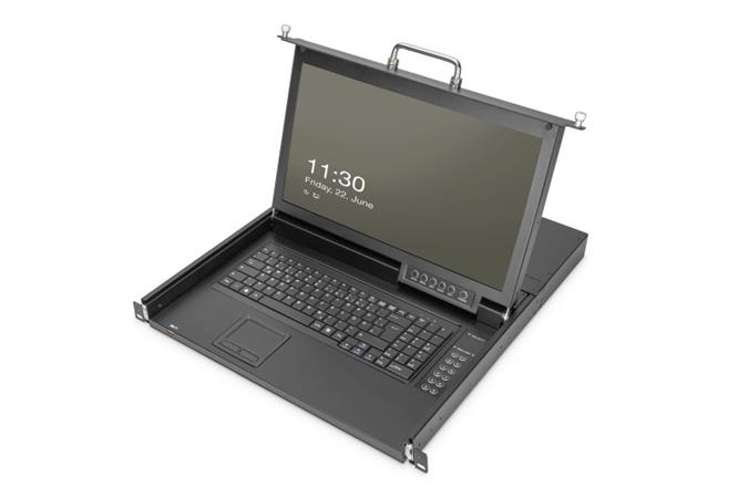 DIGITUS 17" Modulární HD LCD TFT KVM konzole, 1-port VGA, německá klávesnice, barva černá (RAL 9005)