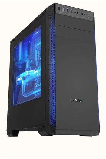 EVOLVEO T3, case ATX, 2x USB2.0 / 1x USB3.0 , 3x 120mm (modrý), černý s modrým podsvícením