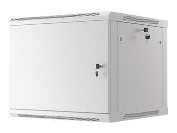 LANBERG Nástěnná jednodílná skříň 19", 9U/600x600 FOR SELF-ASSEMBLY plechové dveře šedá (RAL7035) (v rozloženém stavu)