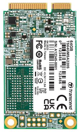 TRANSCEND MSA220S 64GB SSD disk mSATA, SATA III 6Gb/s (3D TLC), 550MB/s R, 350MB/s W